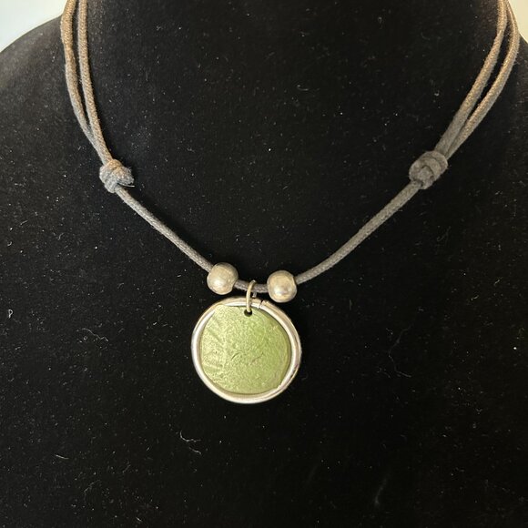 Jane Diaz Sterling Silver 925 OM symbol Green Charm - Silver Beaded Necklace - Picture 9 of 9